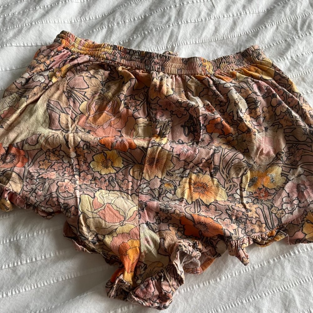 Spell Floral Ruffle Hem Shorts in Pink, Yellow & Orange - Picture 3 of 7